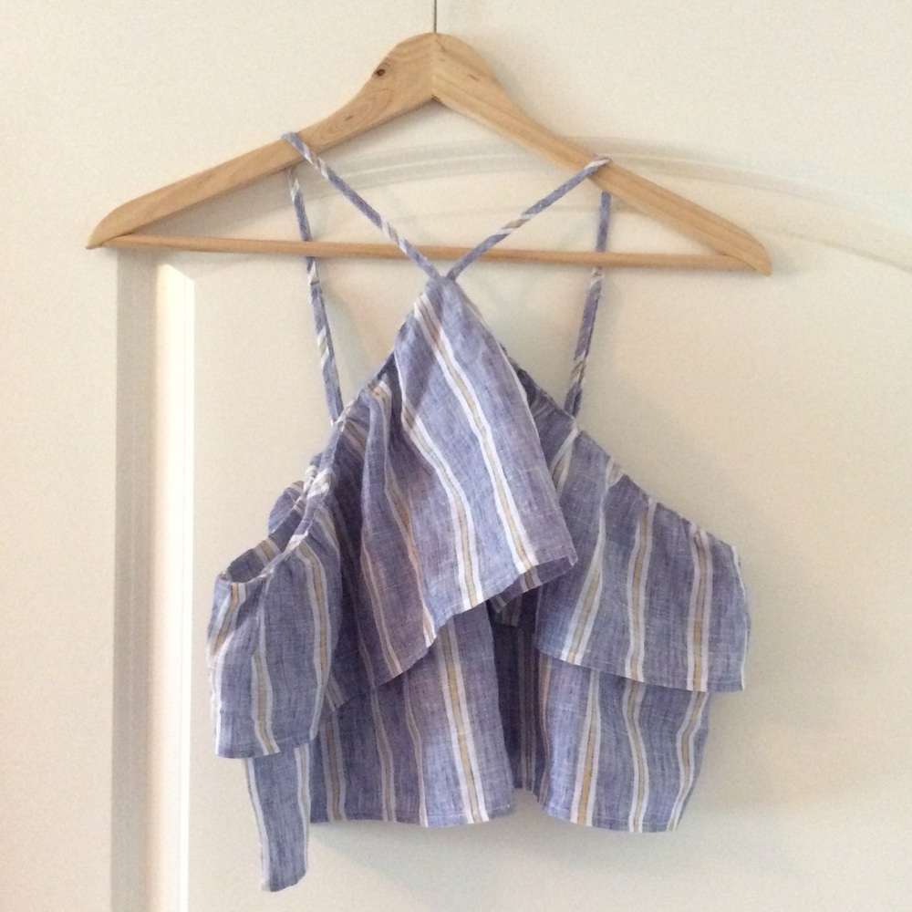 Urban Outfitters Blue Striped High Neck Crop Top